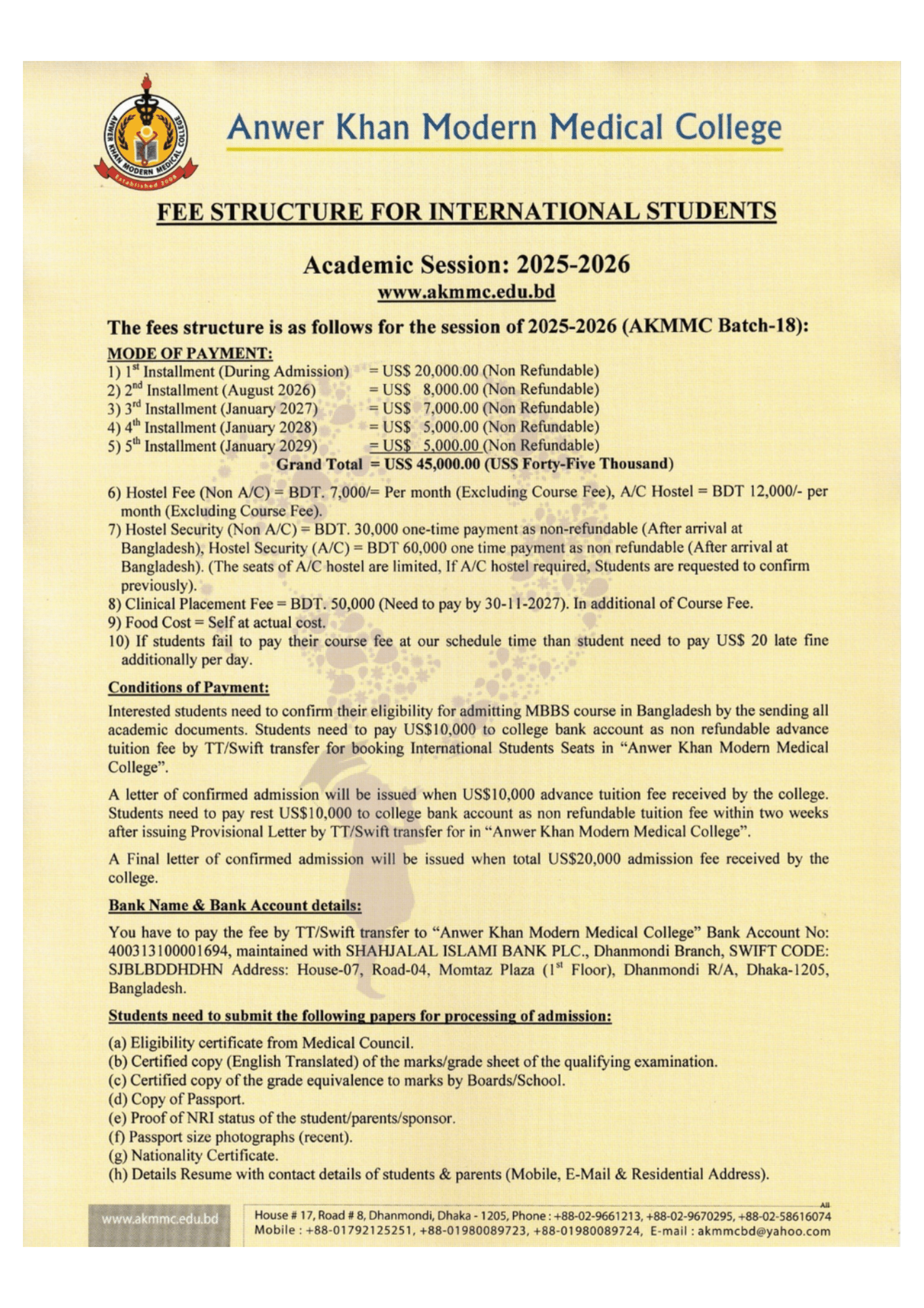 Anwer Khan Modern Medical College – Offer Letter