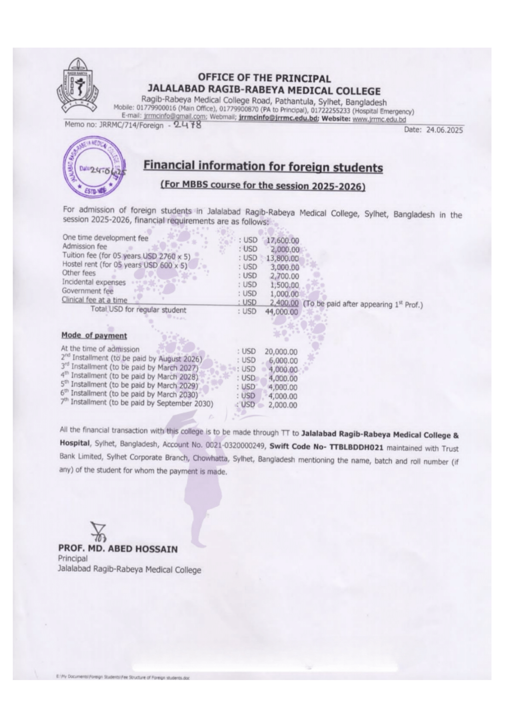 JRR Medical College – Offer Letter
