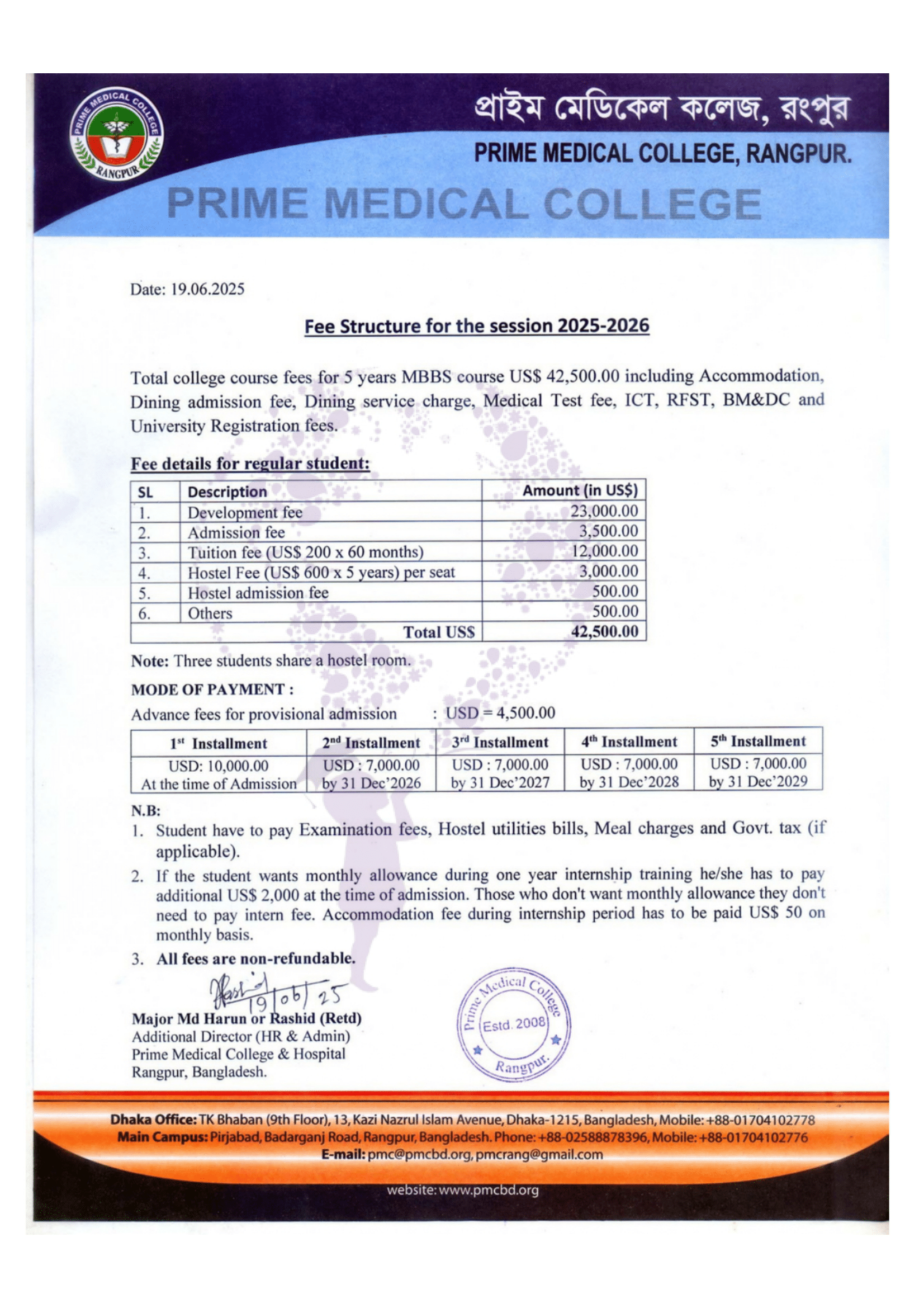 Mainamoti Medical College – Offer Letter