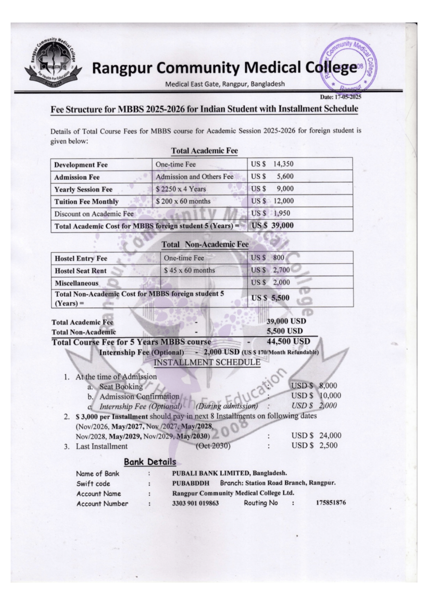 Mainamoti Medical College – Offer Letter