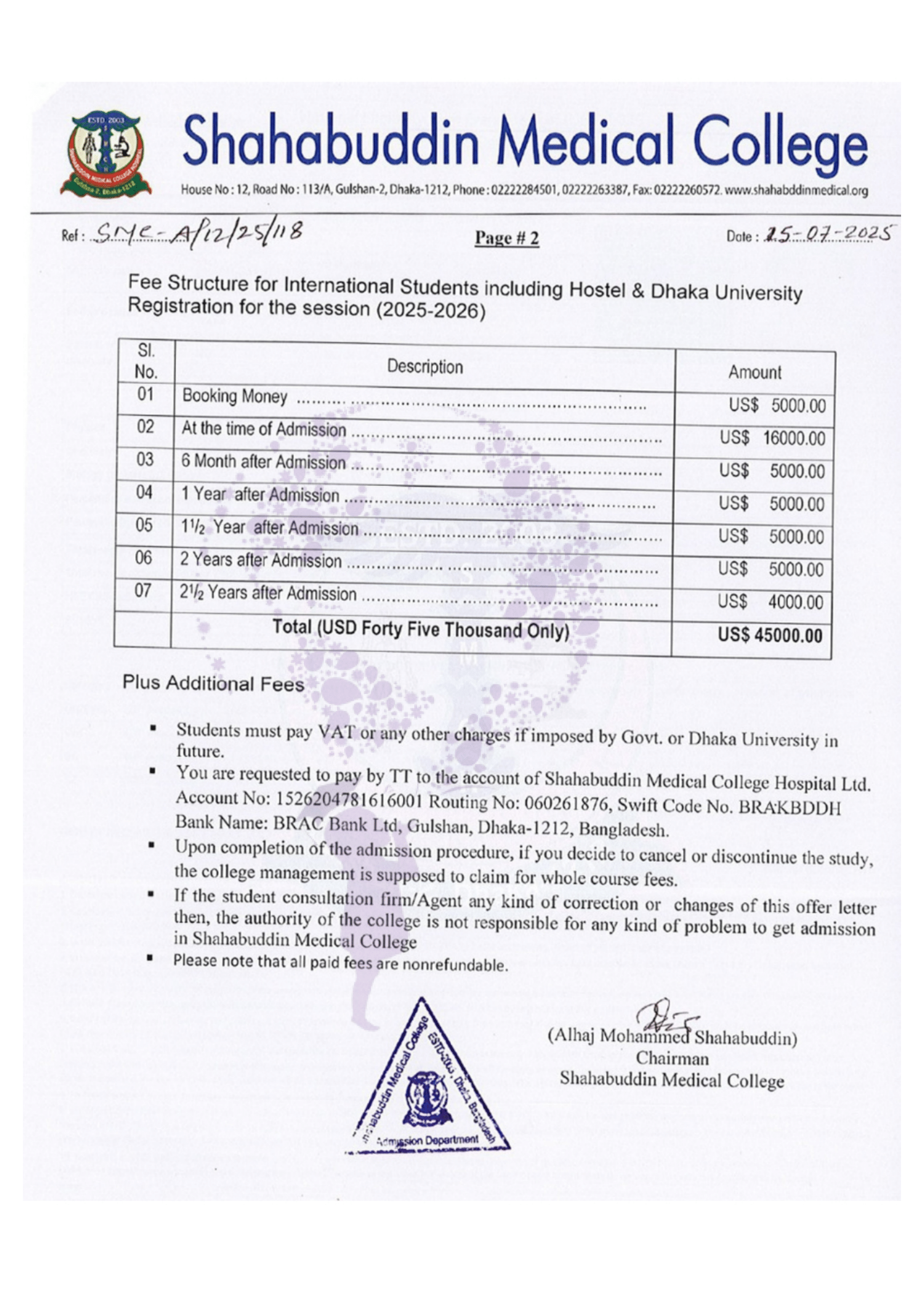 Mainamoti Medical College – Offer Letter