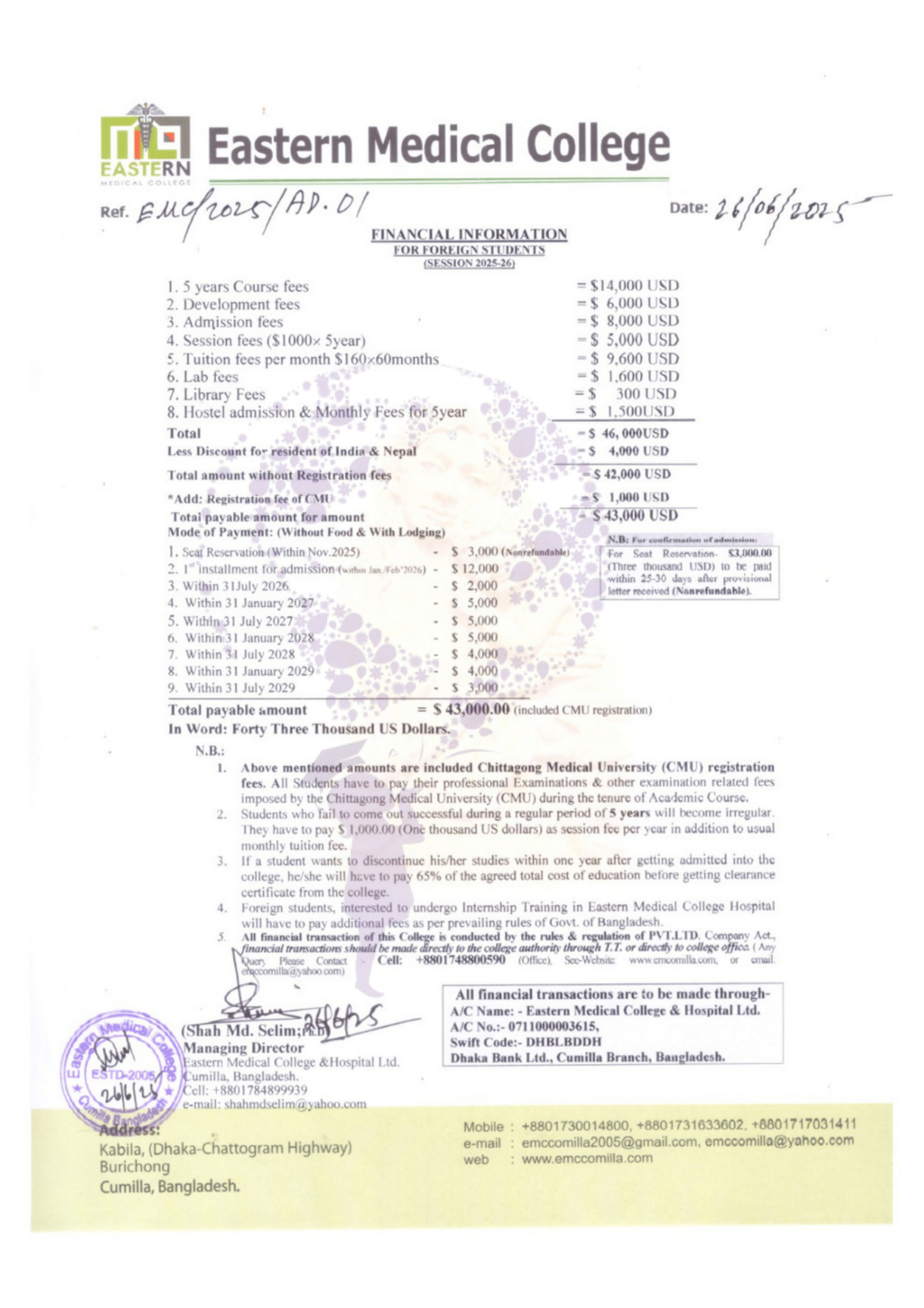 Mainamoti Medical College – Offer Letter
